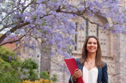 Student walking on campus