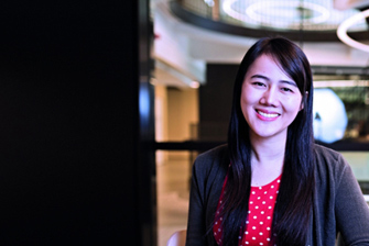 Student woman smiling inside