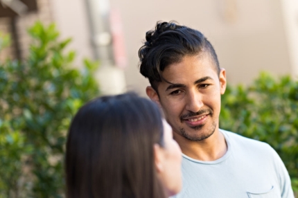 Students outside talking